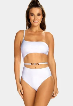Białe monokini mieniąca tkanina Syrenka FL29/645