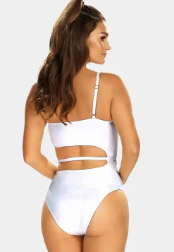Białe monokini mieniąca tkanina Syrenka FL29/645