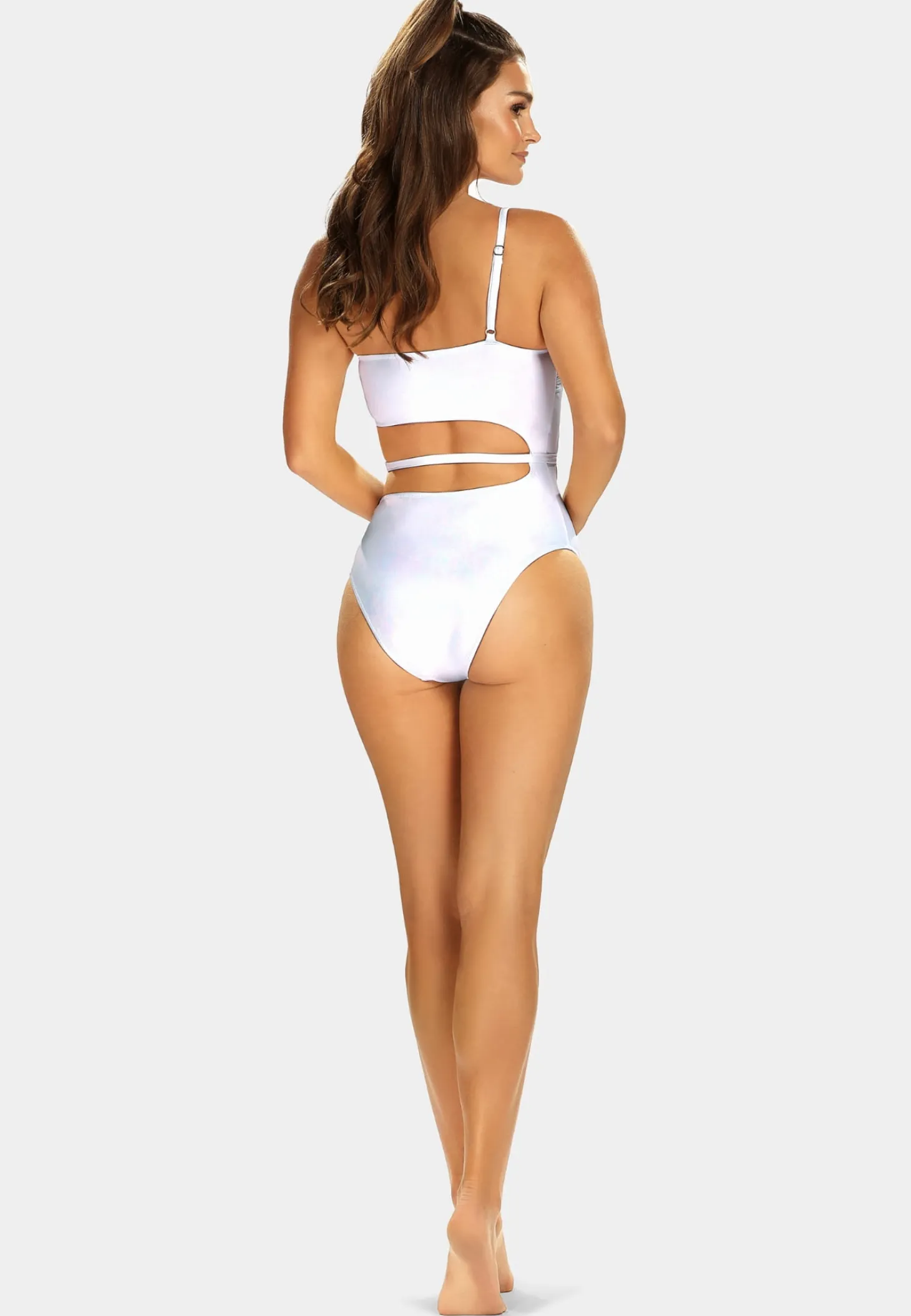 Białe monokini mieniąca tkanina Syrenka FL29/645