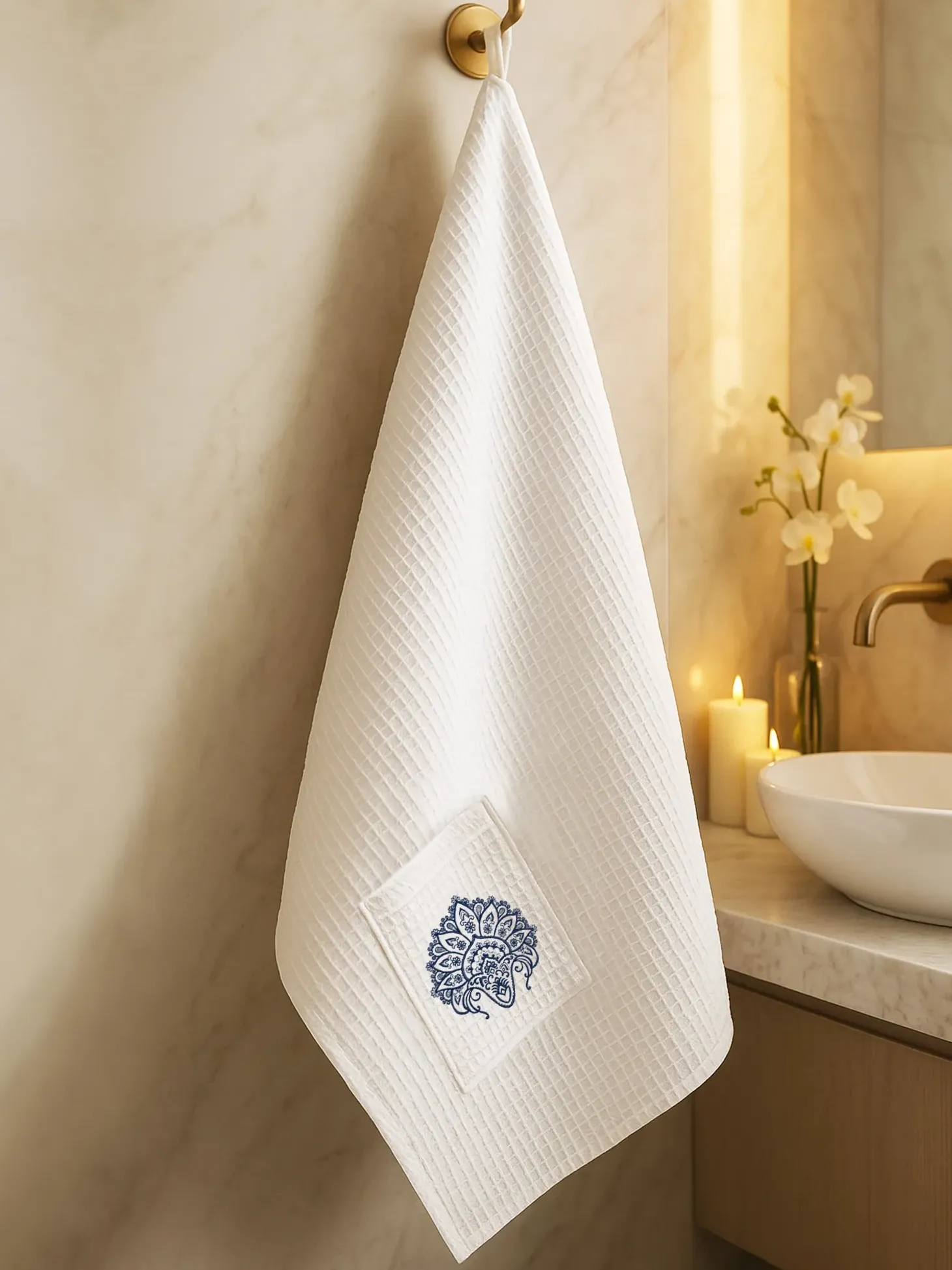 Biały ręcznik Waffle 100% bawełna RK/645H/26 Boho