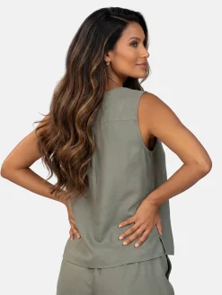Bluzka damska bez rękawów dekolt V F248/857 khaki
