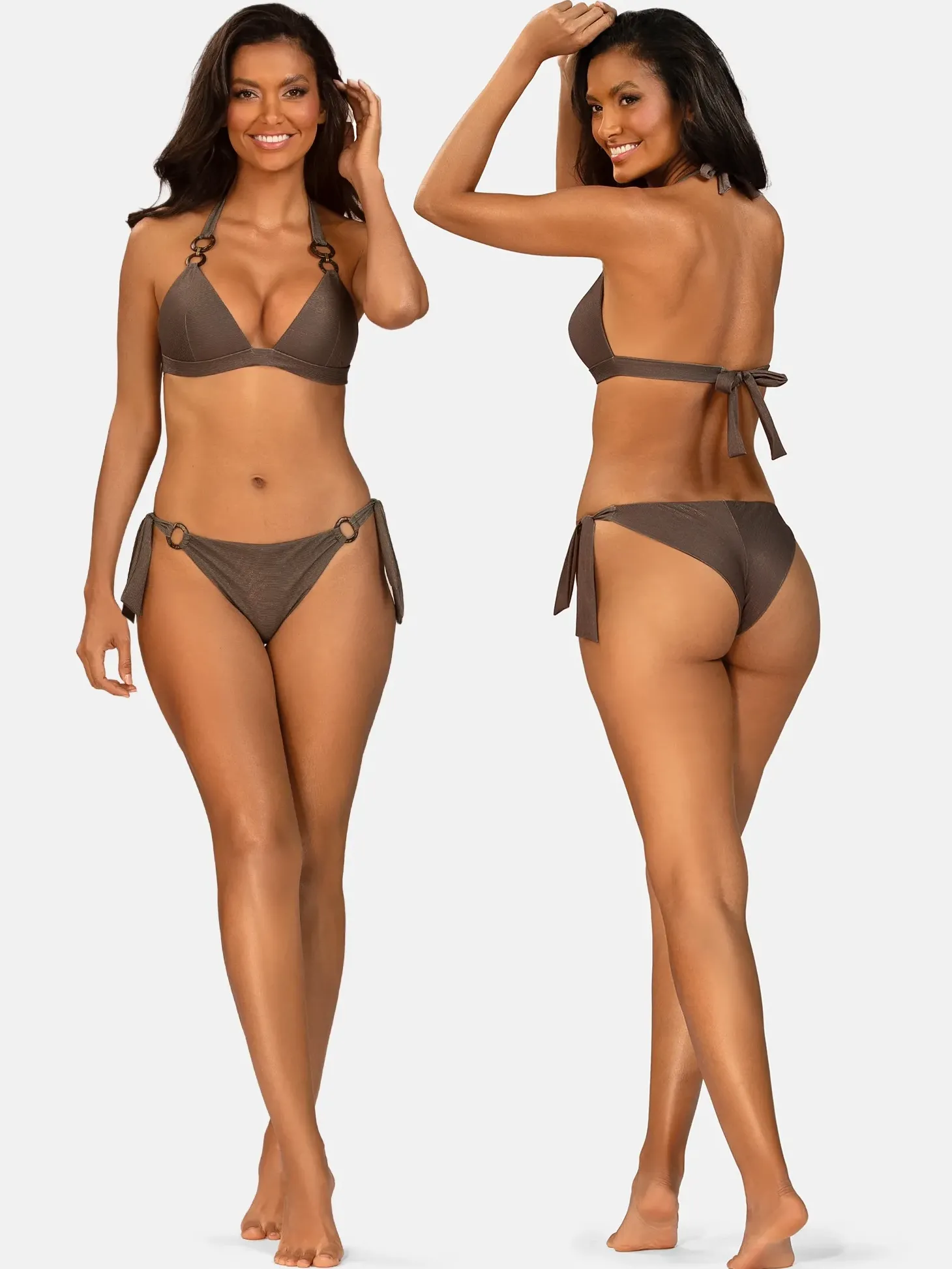 Brązowa wiązana góra od bikini push-up FG17B/926
