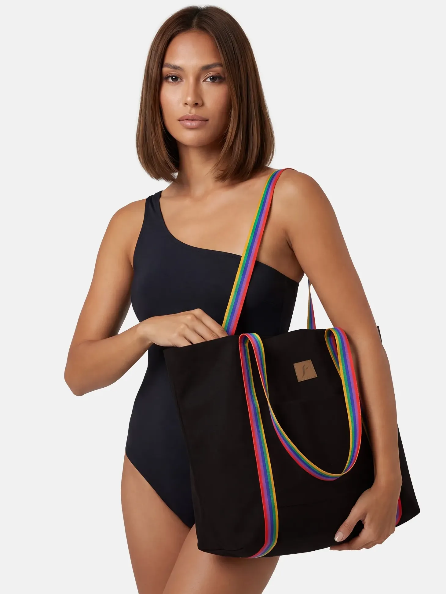 Czarna duża torba plażowa damska F87/BAG60 Rainbow