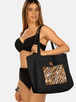 Czarna duża torba plażowa damska F87/BAG44 Safari