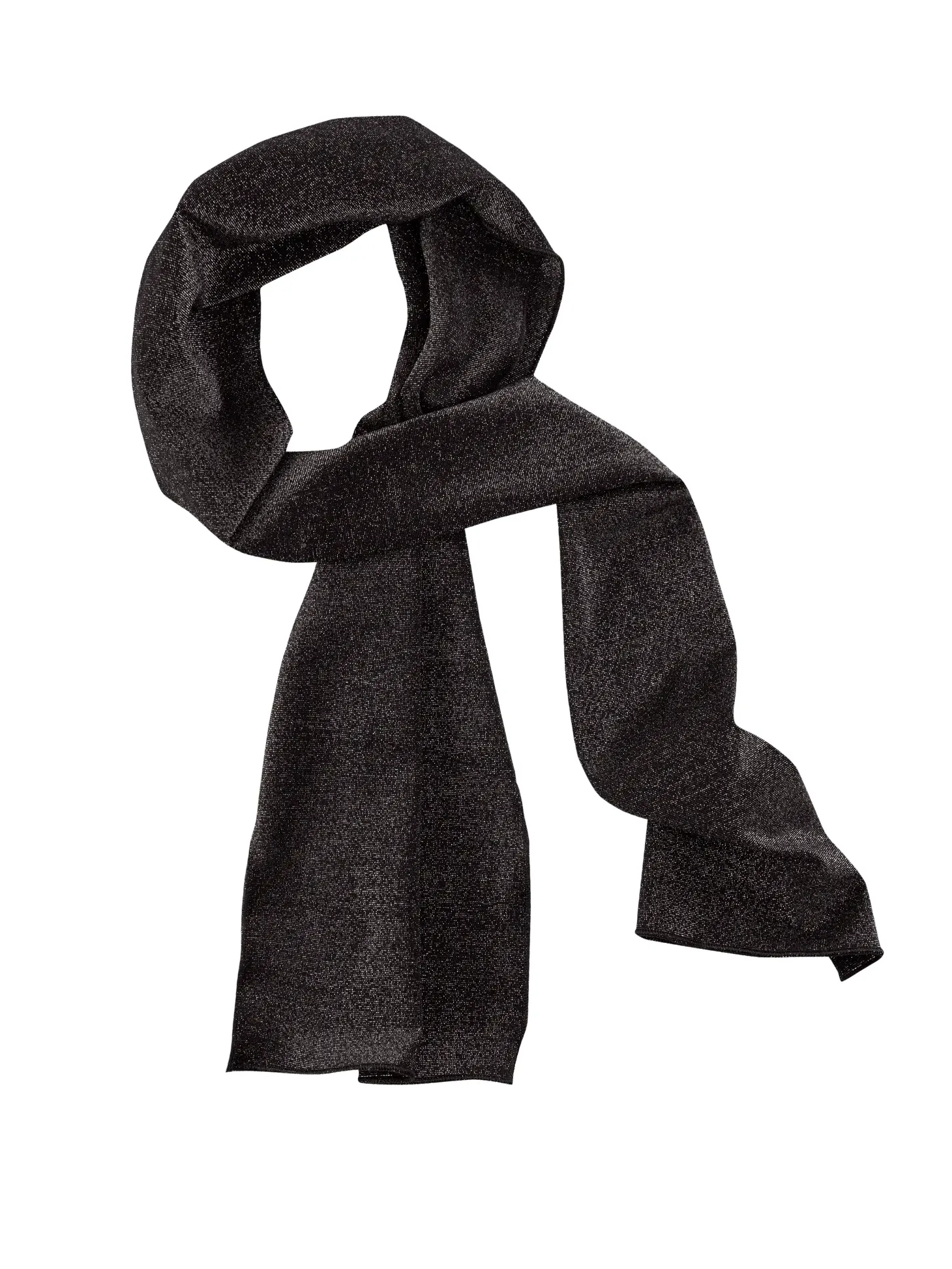 Czarna długa apaszka na głowę modny materiał Lurex