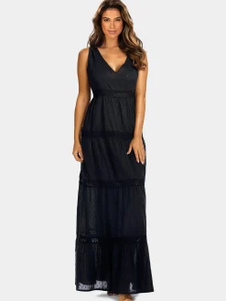 Czarna długa sukienka na lato F195A/509 Styl boho