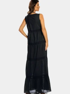 Czarna długa sukienka na lato F195A/509 Styl boho