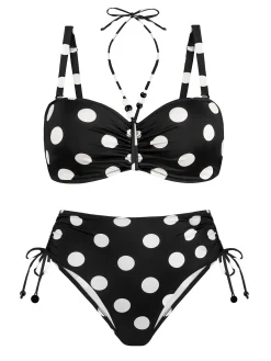 Czarne bikini wysoki stan w grochy FL13/917 set