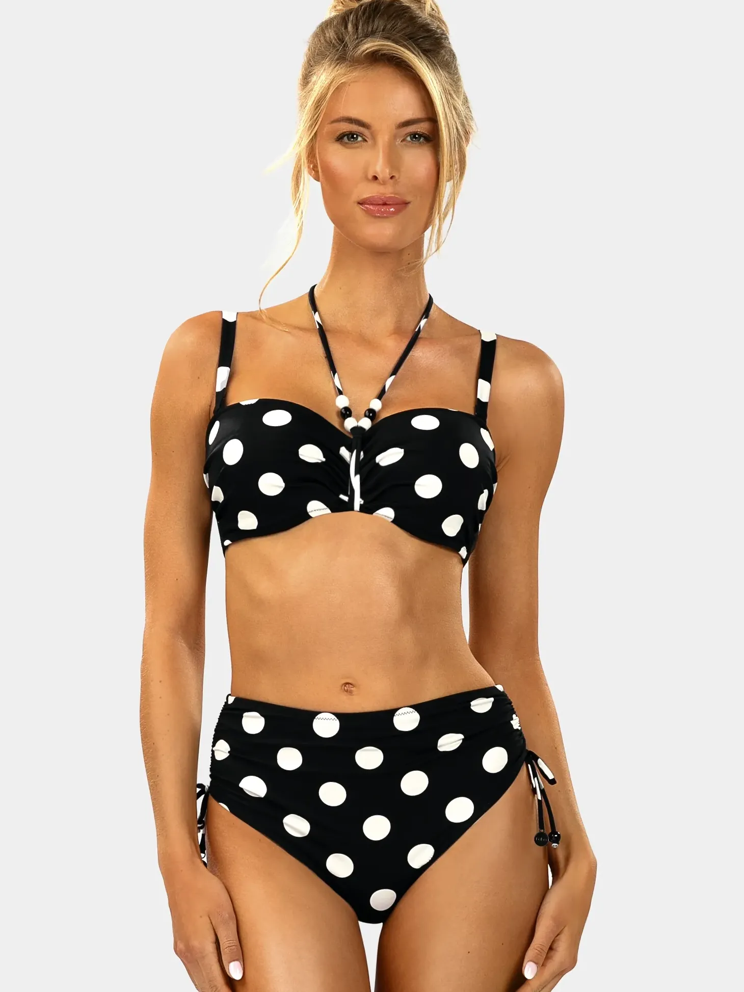 Czarne bikini wysoki stan w grochy FL13/917 set