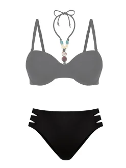 Czarne figi bikini high waist FD202A/509P prążek