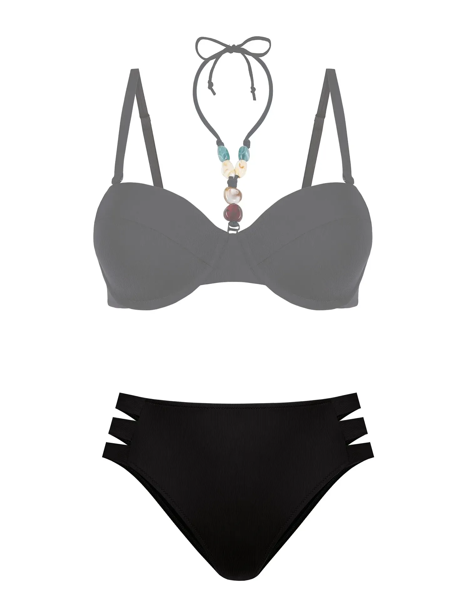 Czarne figi bikini high waist FD202A/509P prążek