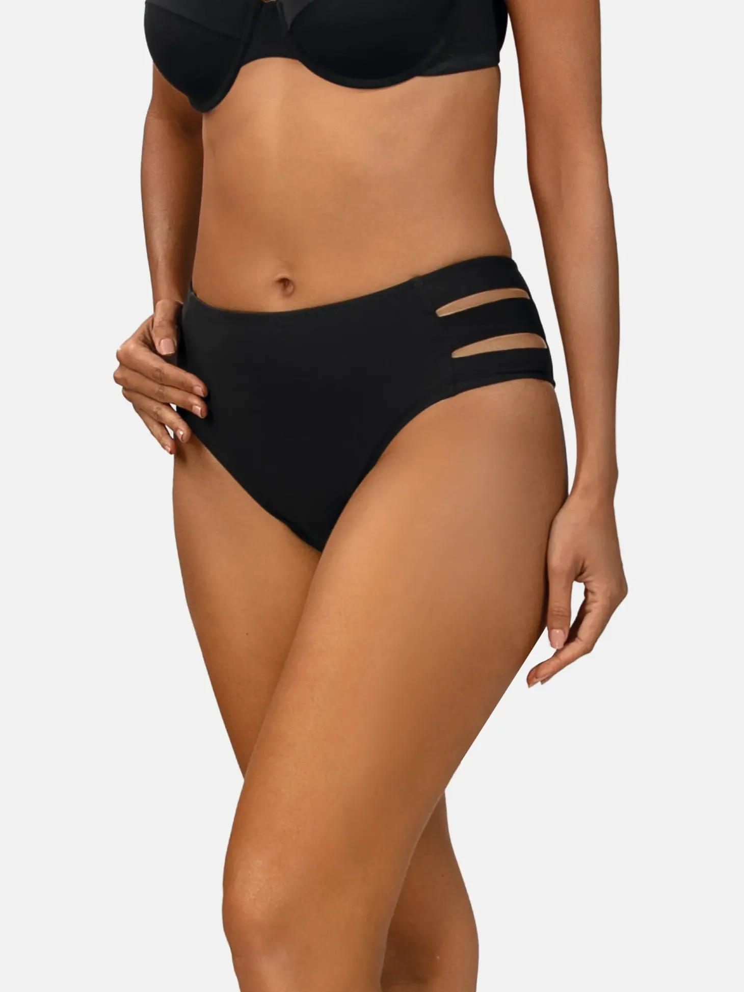Czarne figi bikini high waist FD202A/509P prążek