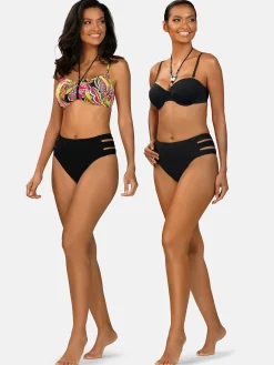 Czarne figi bikini high waist FD202A/509P prążek