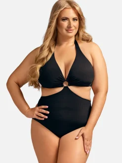Czarne jednoczęściowe monokini plażowe F233/509