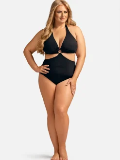 Czarne jednoczęściowe monokini plażowe F233/509