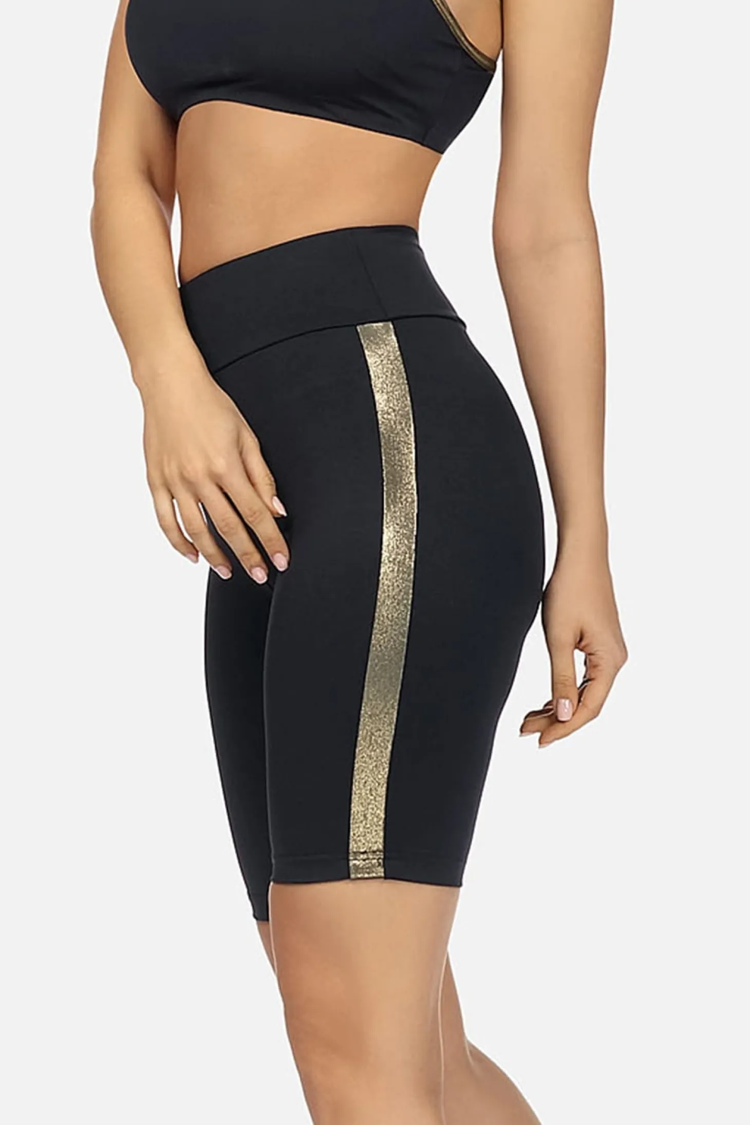 Czarno - złote Kolarzówki legginsy Casual LG02/518