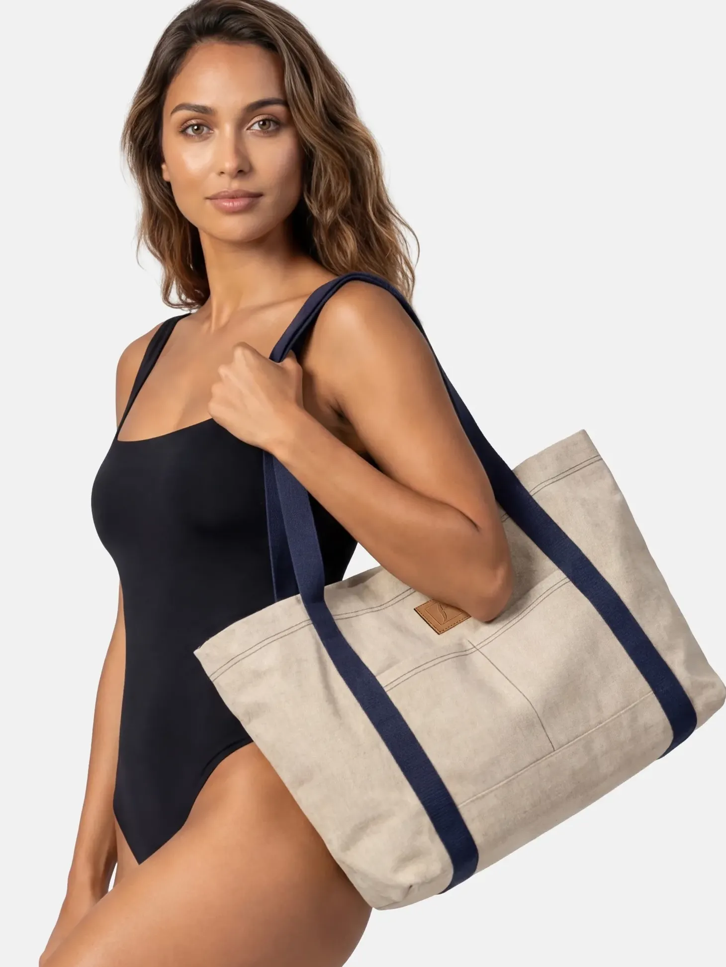 Damska torba plażowa shopperka z lnem F87/BAG61