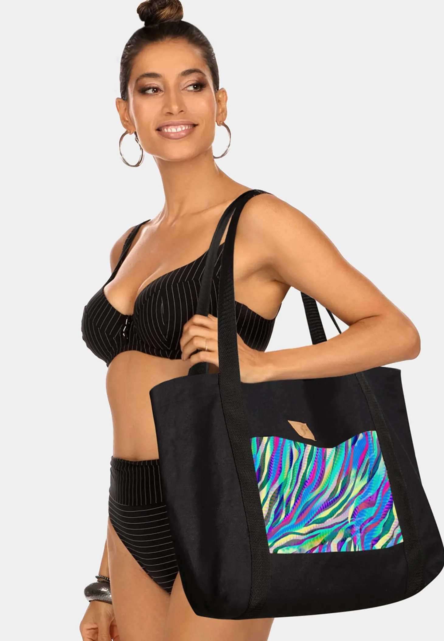 Duża czarna torba plażowa kieszonka Wave F87/BAG22