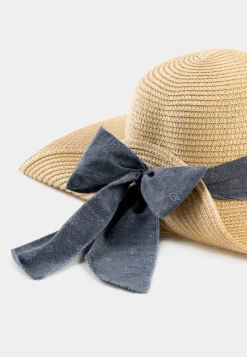 Duży beżowy Kapelusz plażowy z kokardą F65/K51/769