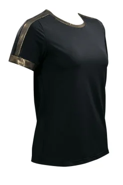 Elegancki czarno-złoty t-shirt Casual BLU02/518