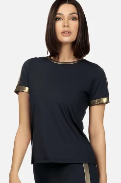 Elegancki czarno-złoty t-shirt Casual BLU02/518