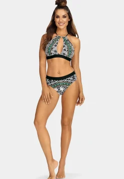 Góra bikini orient print z czarnym pasem FLG12/822