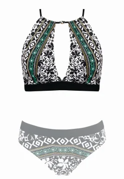 Góra bikini orient print z czarnym pasem FLG12/822
