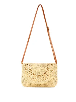 Mała pleciona torebka boho F87/BAG49 jasny beż