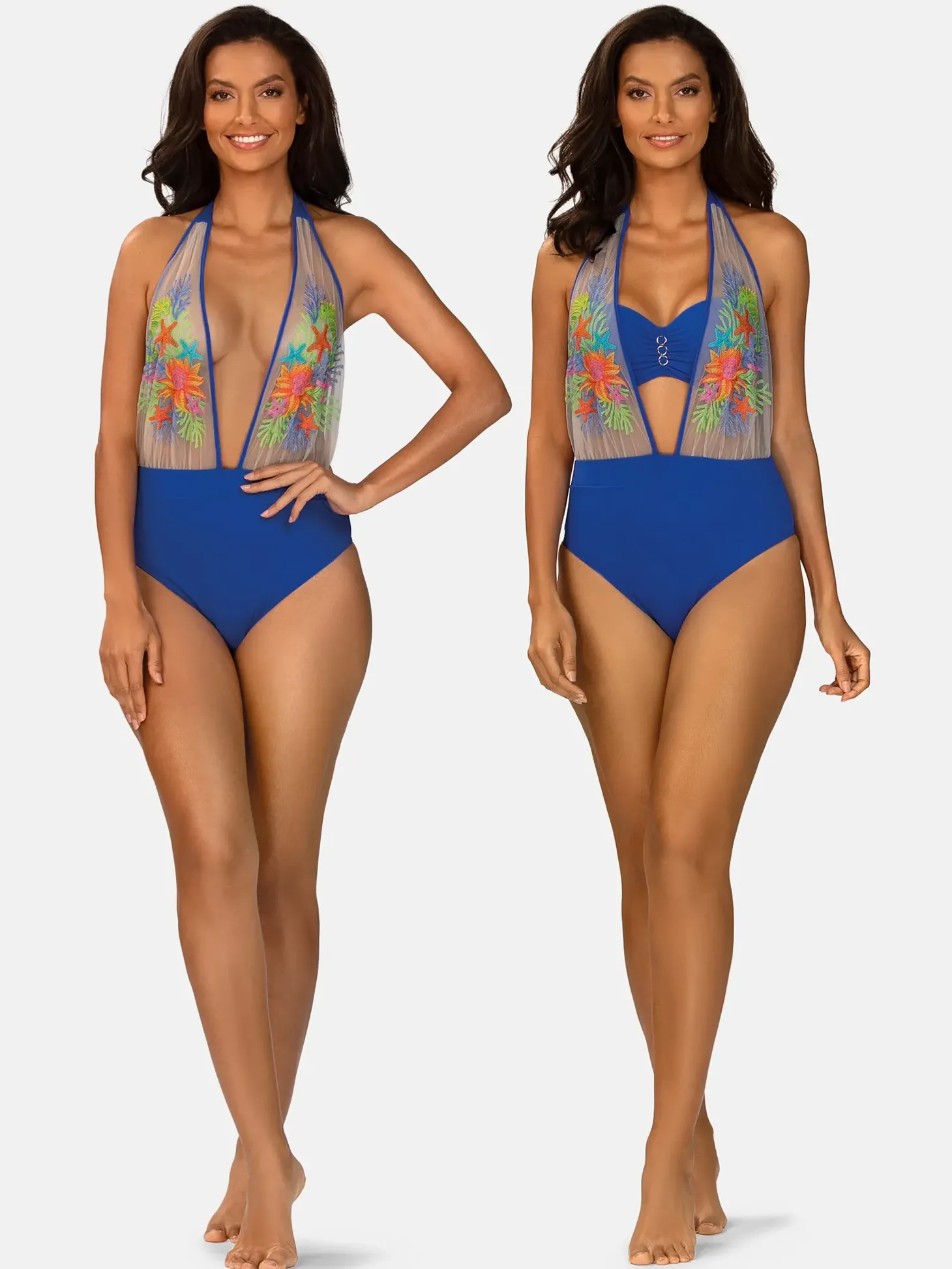 Monokini jednoczęściowe kwiatowy haft FL168A/604H