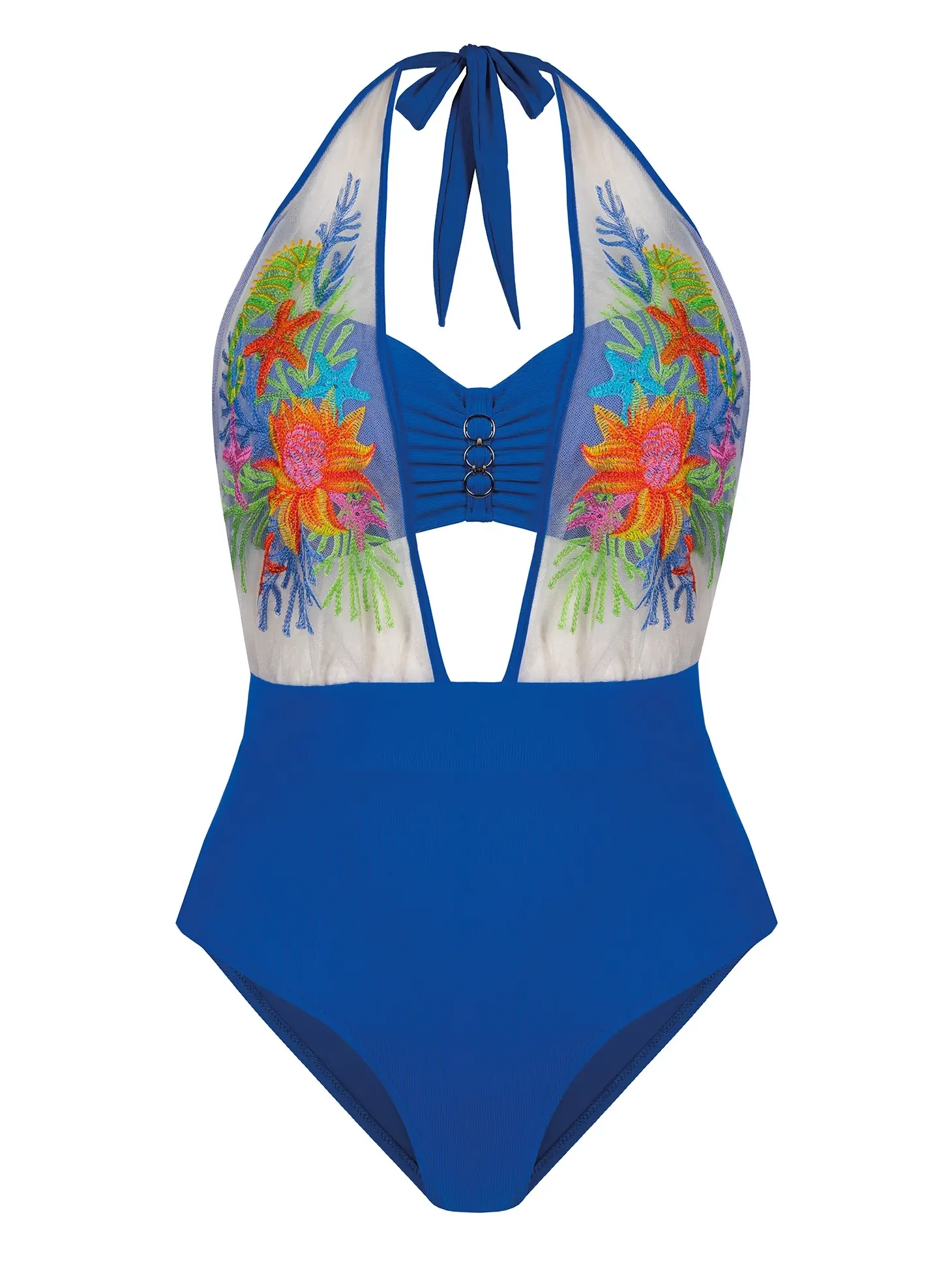 Monokini jednoczęściowe kwiatowy haft FL168A/604H