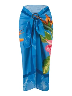 Niebieska chusta plażowa | Pareo w kwiaty F62K/920
