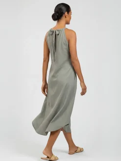 Sukienka maxi z lnem na ramiączkach F252/857 khaki