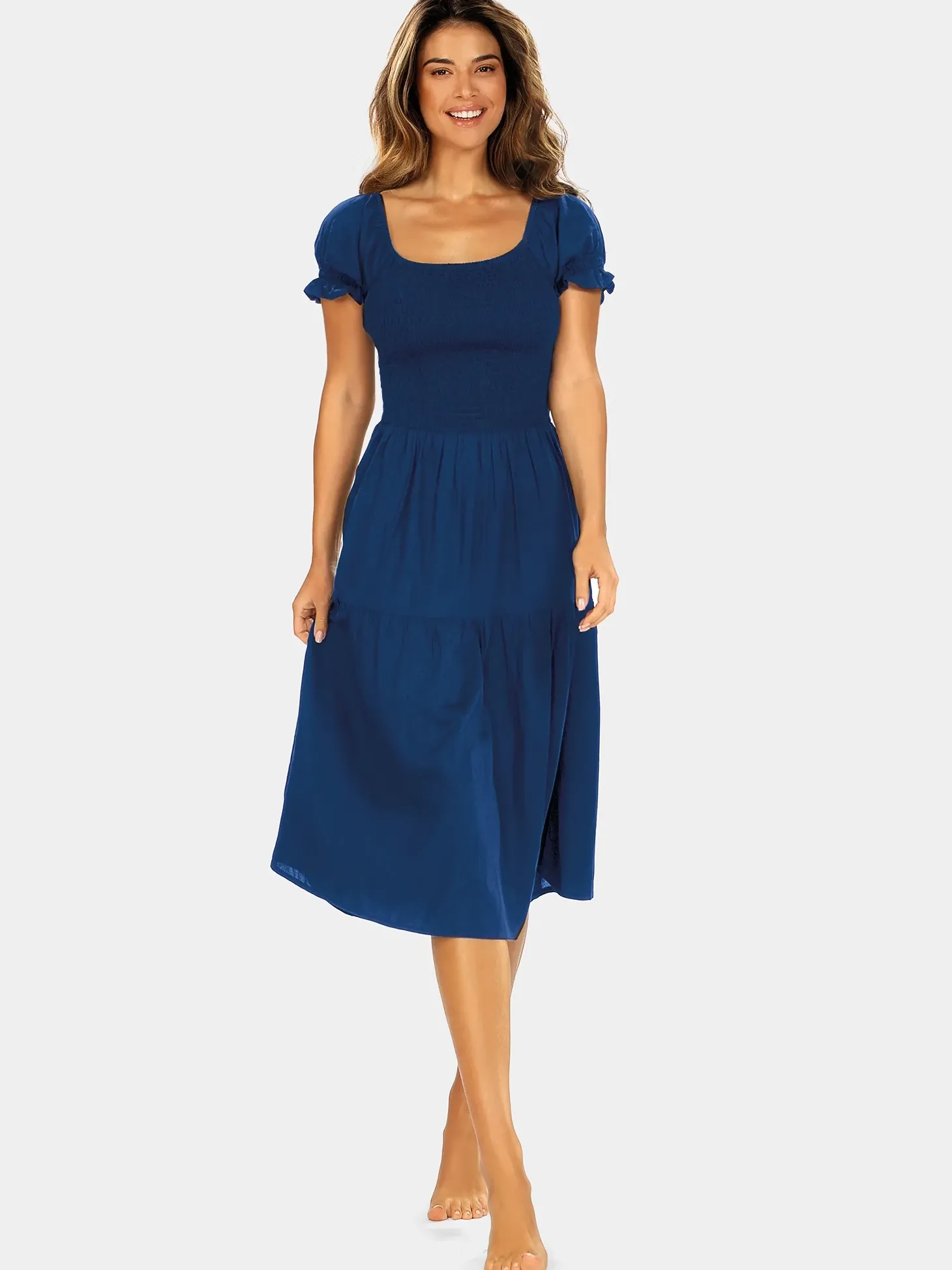 Sukienka Midi Hiszpanka z pufkami F170A/839 Navy