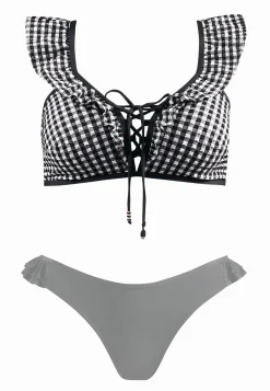 Sznurowana góra bikini z falbanką kratka FG188/824