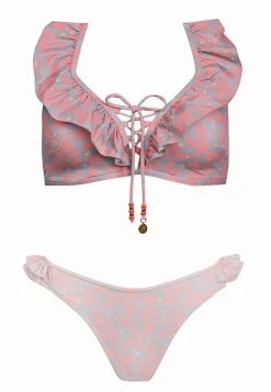 Sznurowana góra bikini z falbanką kwiaty FG188/829