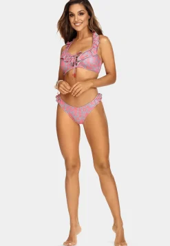 Sznurowana góra bikini z falbanką kwiaty FG188/829