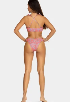 Sznurowana góra bikini z falbanką kwiaty FG188/829