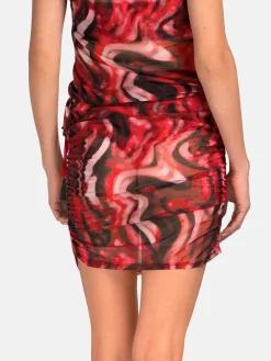 Transparentna krótka spódniczka w bordowy print