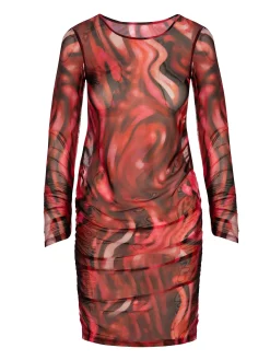 Transparentna letnia sukienka w bordowy print