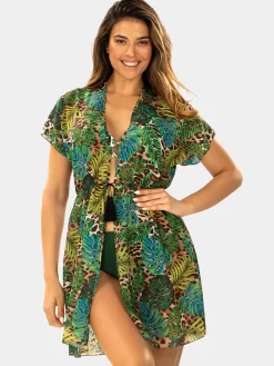 Tunika plażowa wiązana przed kolano F218/908 khaki