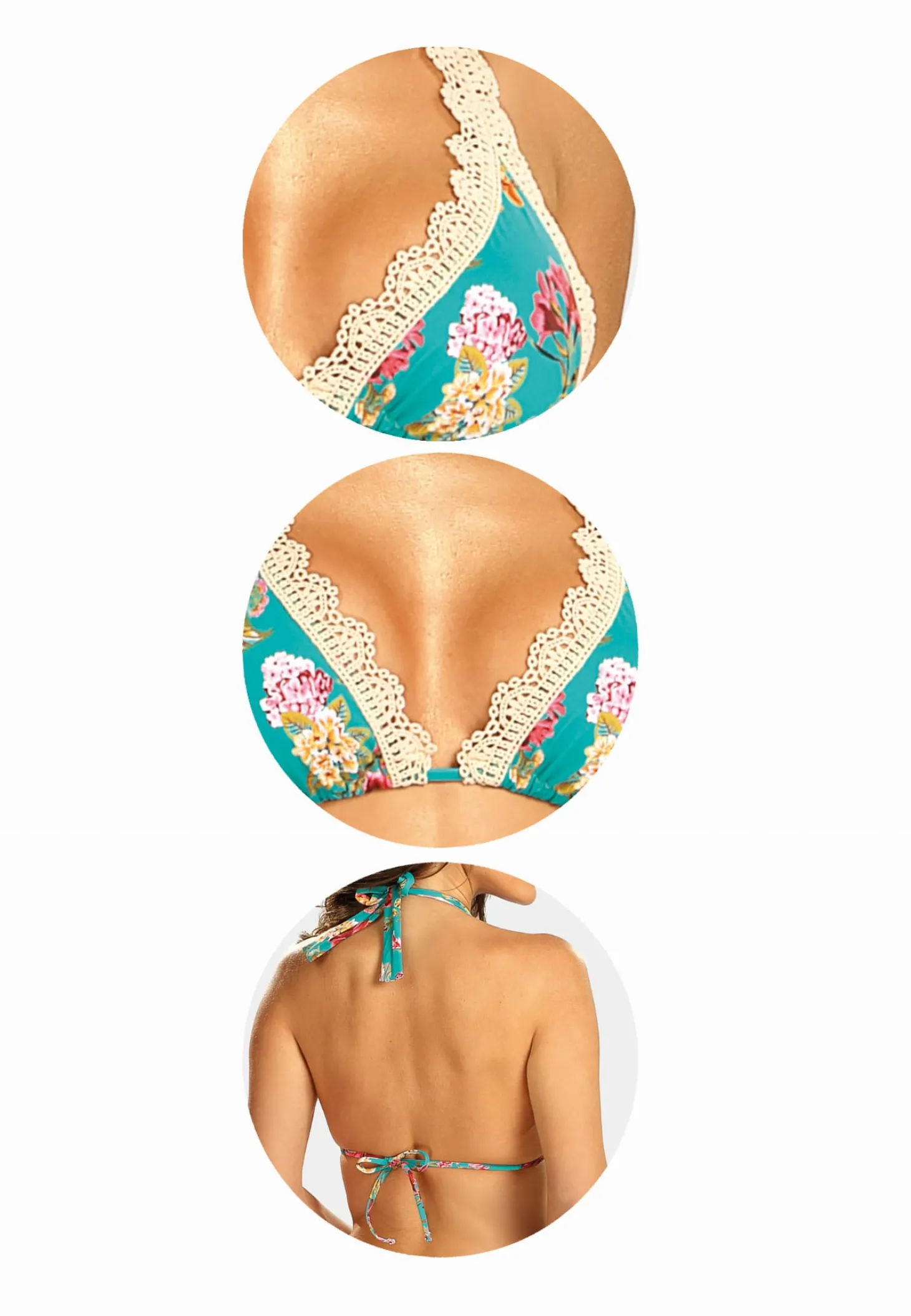 Wiązana góra bikini w kwiaty z koronką FG144C/882