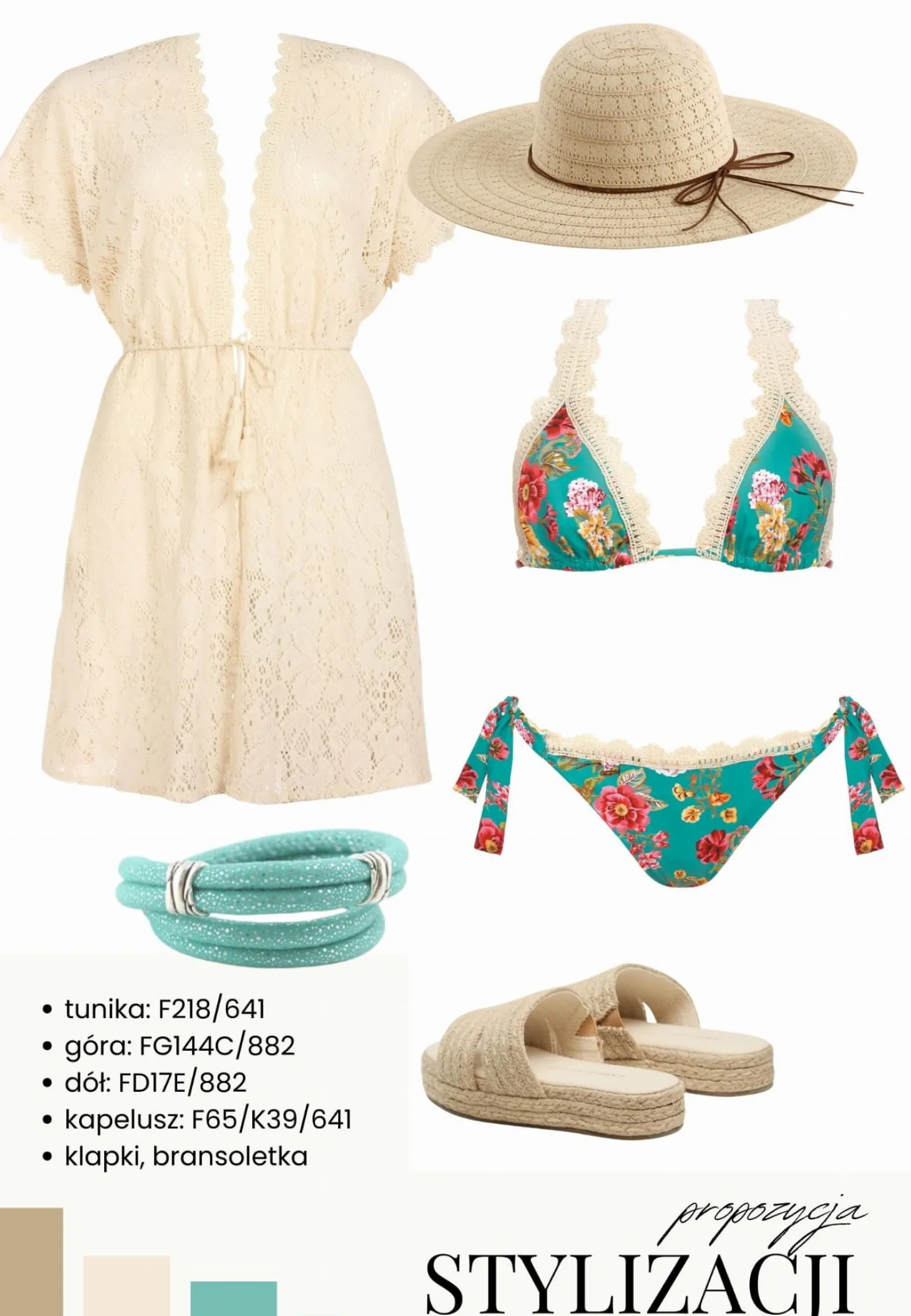 Wiązana góra bikini w kwiaty z koronką FG144C/882
