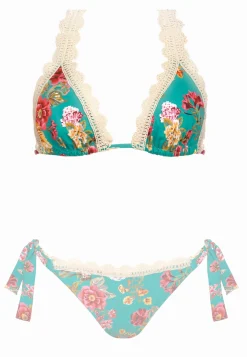 Wiązana góra bikini w kwiaty z koronką FG144C/882