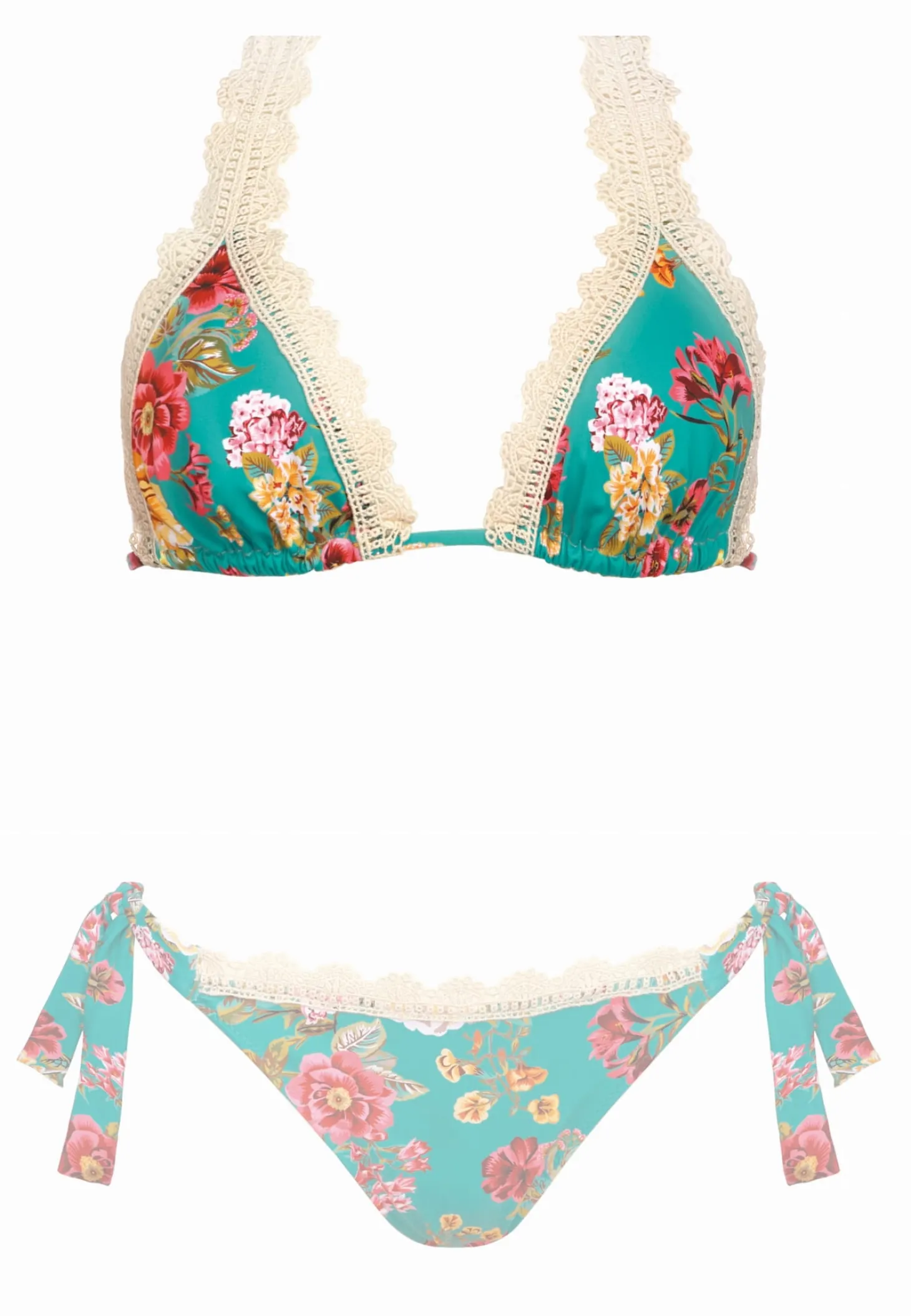 Wiązana góra bikini w kwiaty z koronką FG144C/882