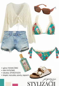Wiązana góra bikini w kwiaty z koronką FG144C/882