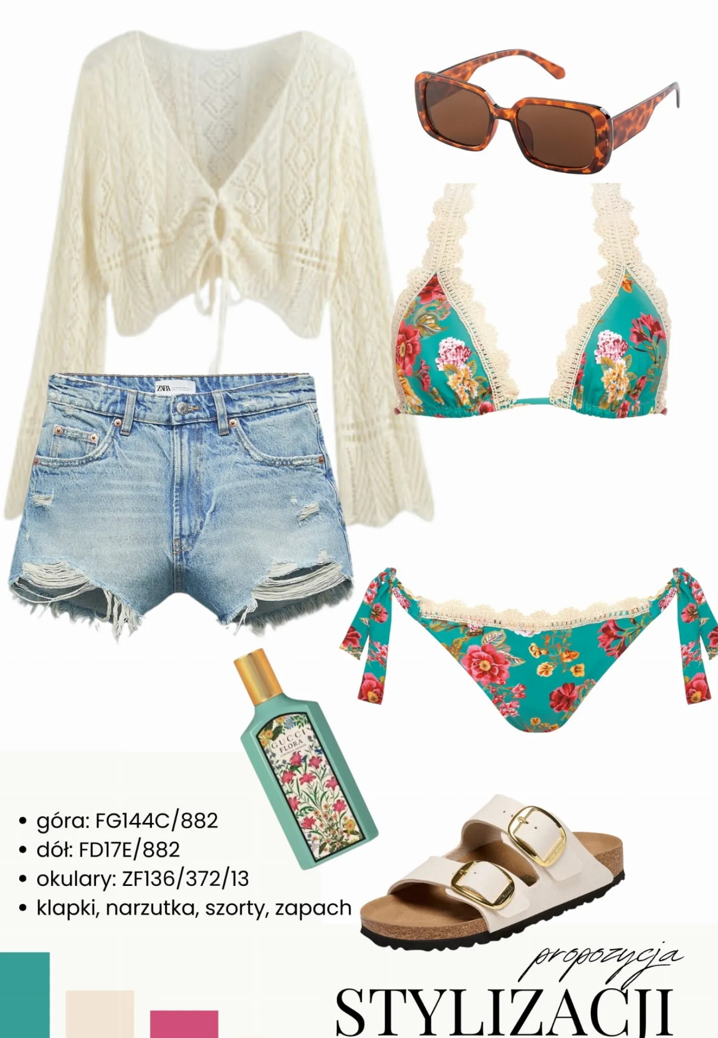 Wiązana góra bikini w kwiaty z koronką FG144C/882