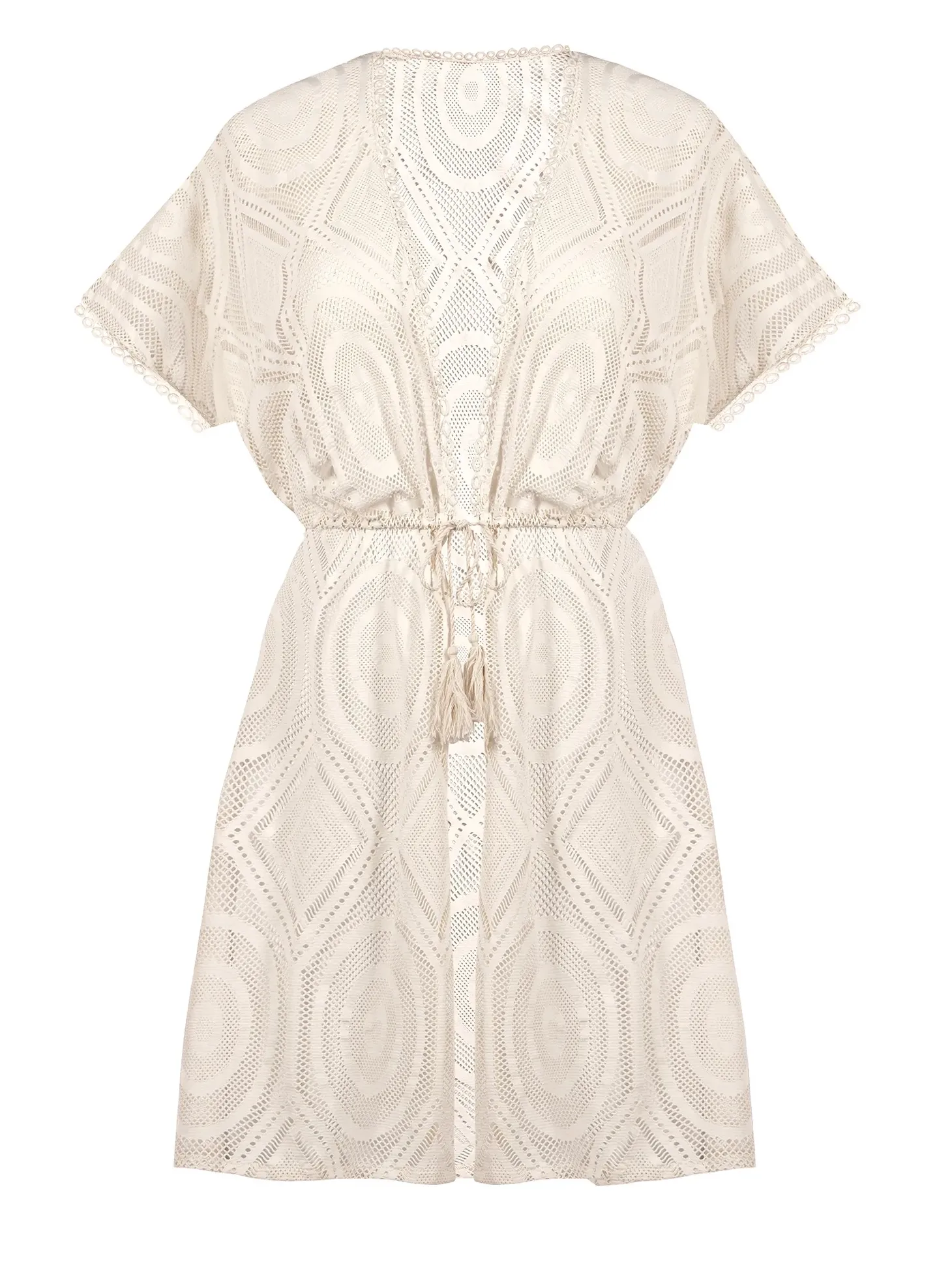 Wiązana narzutka plażowa ze wzorem boho F218/641H