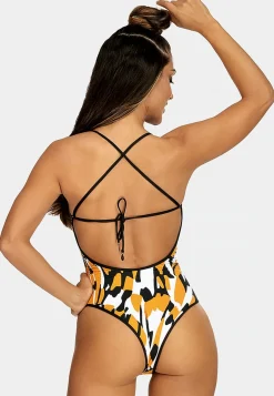 Wycięty kostium kąpielowy - Mango print F149/825
