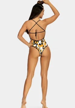 Wycięty kostium kąpielowy - Mango print F149/825