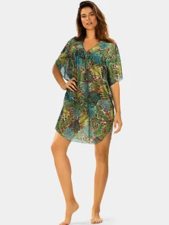 Wygodna tunika plażowa oversize F122A/908 khaki